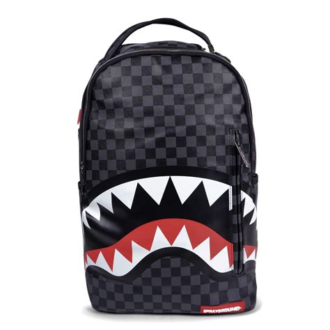 checkered shark backpack.